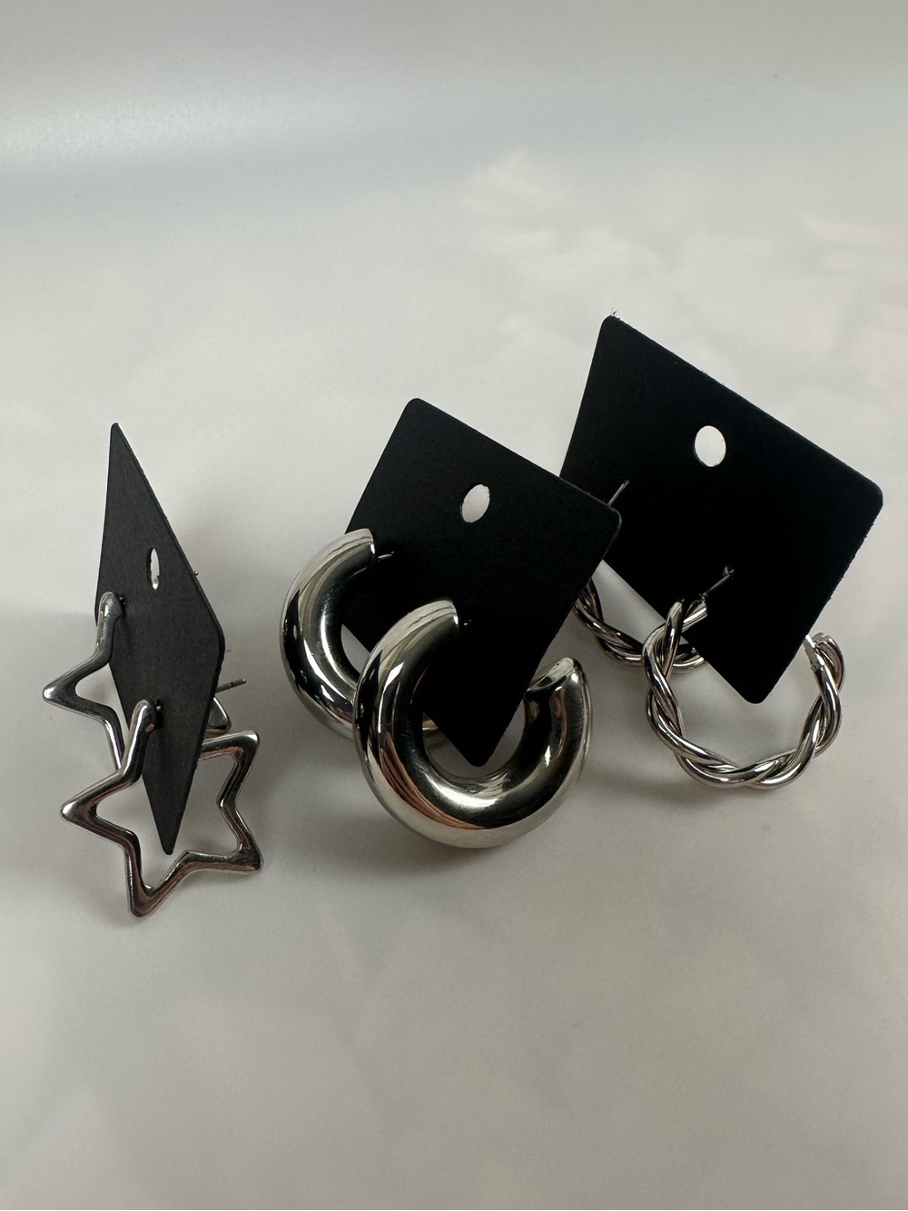 Silver-Tone Hoop Earring Bundle | 3 Pairs | Chunky, Twisted & Star Hoops